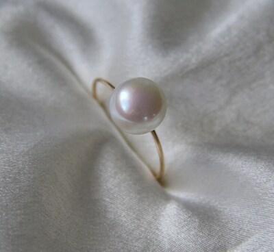 Genuine Pearl Ring | Dainty Pearl Ring | Stackable Pearl Ring | 14k Gold Filled Ring | Button Pearl Ring - image1